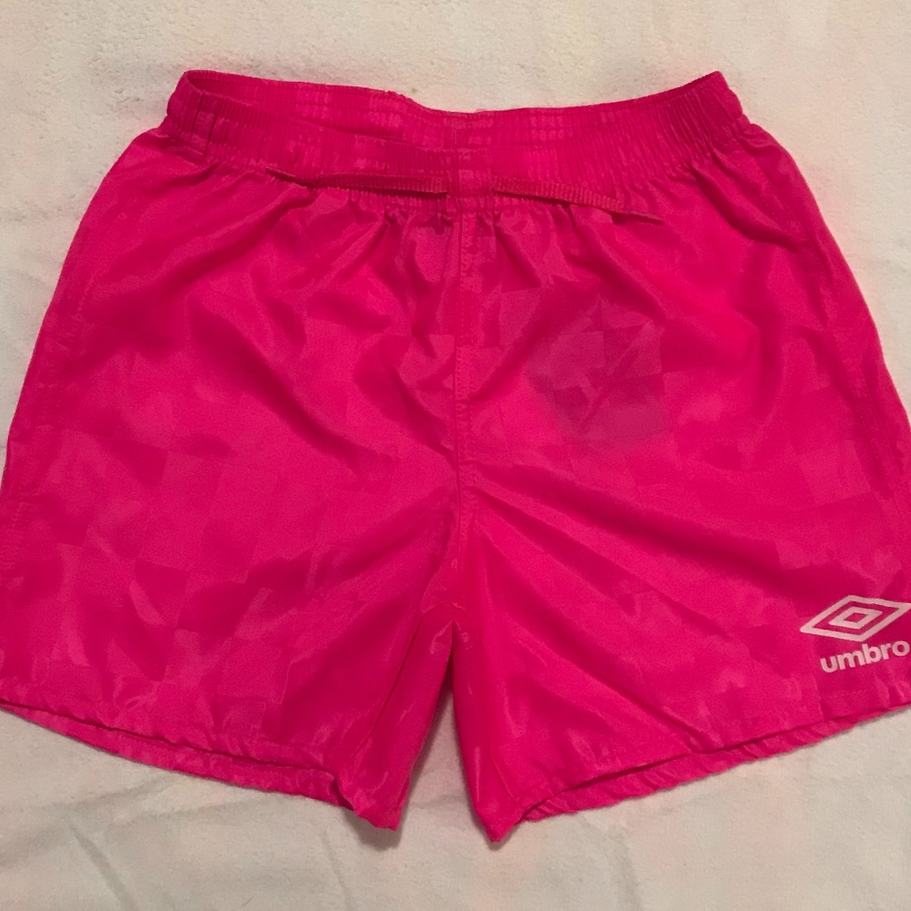 NEW Umbro Soccer Athletic Gym Shorts Pink Check